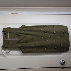 Nameless sleeveless womems dress Sz S Green cross beaded Bohemian Western Y2k